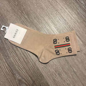 Tan Socks With Green And Red Stripe One Size